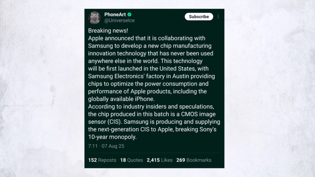 Apple Teams Up with Samsung to Create Groundbreaking Chip, Ending Sony’s 10-Year Camera Sensor Lead